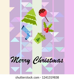 christmas card, candy fir gift christmas sock, vector background