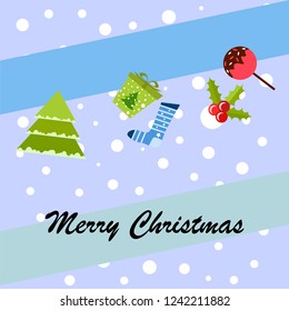 christmas card, candy fir gift christmas sock, vector background