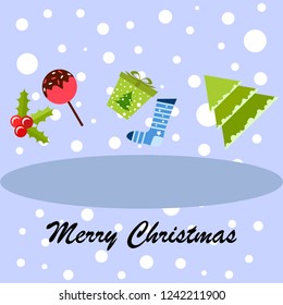 christmas card, candy fir gift christmas sock, vector background