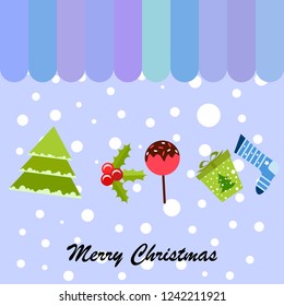 christmas card, candy fir gift christmas sock, vector background