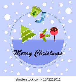 christmas card, candy fir gift christmas sock, vector background