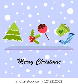 christmas card, candy fir gift christmas sock, vector background