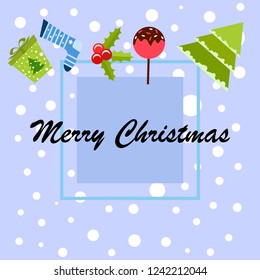 christmas card, candy fir gift christmas sock, vector background