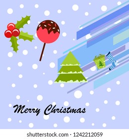 christmas card, candy fir gift christmas sock, vector background