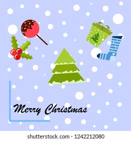 christmas card, candy fir gift christmas sock, vector background