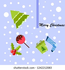 christmas card, candy fir gift christmas sock, vector background