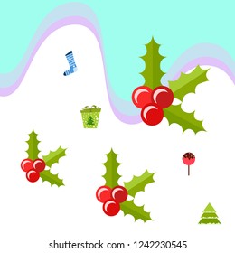 christmas card, candy fir gift christmas sock, vector background