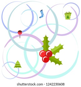 christmas card, candy fir gift christmas sock, vector background