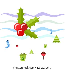 christmas card, candy fir gift christmas sock, vector background