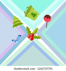 christmas card, candy fir gift christmas sock, vector background
