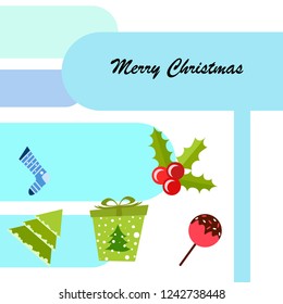 christmas card, candy fir gift christmas sock, vector background