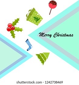 christmas card, candy fir gift christmas sock, vector background