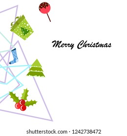 christmas card, candy fir gift christmas sock, vector background
