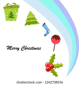 christmas card, candy fir gift christmas sock, vector background