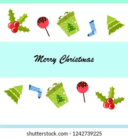 christmas card, candy fir gift christmas sock, vector background