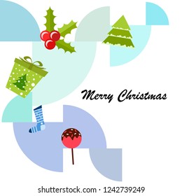 christmas card, candy fir gift christmas sock, vector background