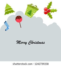 christmas card, candy fir gift christmas sock, vector background