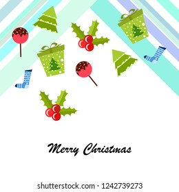 christmas card, candy fir gift christmas sock, vector background