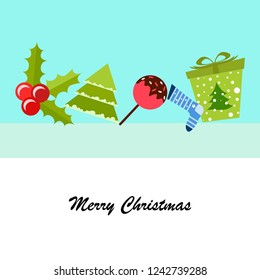 christmas card, candy fir gift christmas sock, vector background