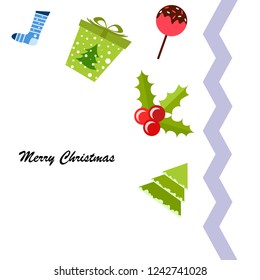 christmas card, candy fir gift christmas sock, vector background