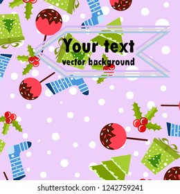 christmas card, candy fir gift christmas sock, vector background