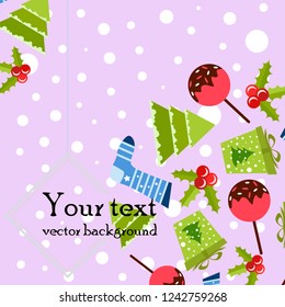 christmas card, candy fir gift christmas sock, vector background