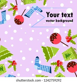 christmas card, candy fir gift christmas sock, vector background