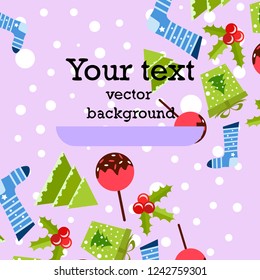 christmas card, candy fir gift christmas sock, vector background