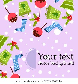 christmas card, candy fir gift christmas sock, vector background