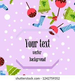 christmas card, candy fir gift christmas sock, vector background
