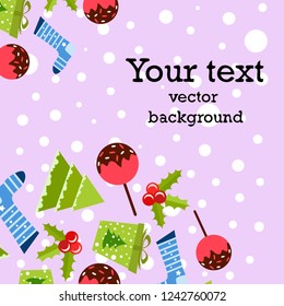 christmas card, candy fir gift christmas sock, vector background