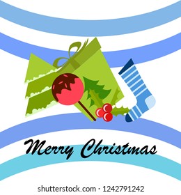 christmas card, candy fir gift christmas sock, vector background