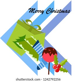 christmas card, candy fir gift christmas sock, vector background
