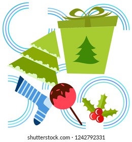 christmas card, candy fir gift christmas sock, vector background
