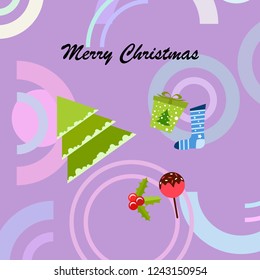 christmas card, candy fir gift christmas sock, vector background