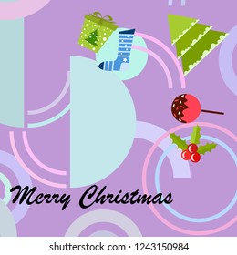 christmas card, candy fir gift christmas sock, vector background