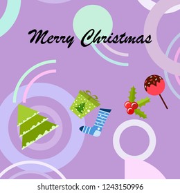 christmas card, candy fir gift christmas sock, vector background