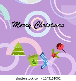 christmas card, candy fir gift christmas sock, vector background