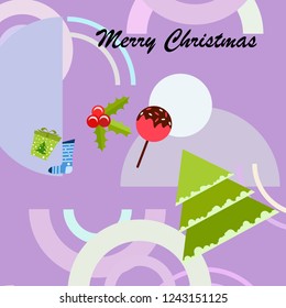 christmas card, candy fir gift christmas sock, vector background