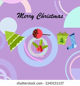christmas card, candy fir gift christmas sock, vector background