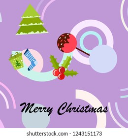 christmas card, candy fir gift christmas sock, vector background