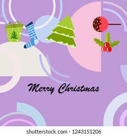 christmas card, candy fir gift christmas sock, vector background