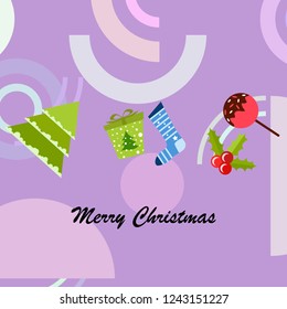 christmas card, candy fir gift christmas sock, vector background