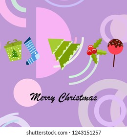 christmas card, candy fir gift christmas sock, vector background