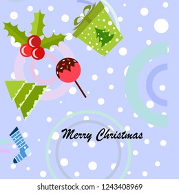 christmas card, candy fir gift christmas sock, vector background
