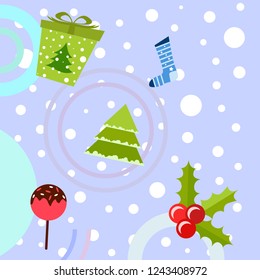 christmas card, candy fir gift christmas sock, vector background
