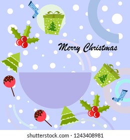 christmas card, candy fir gift christmas sock, vector background