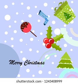 christmas card, candy fir gift christmas sock, vector background