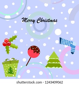 christmas card, candy fir gift christmas sock, vector background