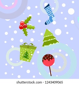christmas card, candy fir gift christmas sock, vector background